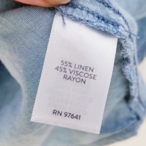 J Jill Linen Blend Tie Dye Blue Roll-Tab Sleeve Button Up Shirt - Size XL - Picture 8 of 10